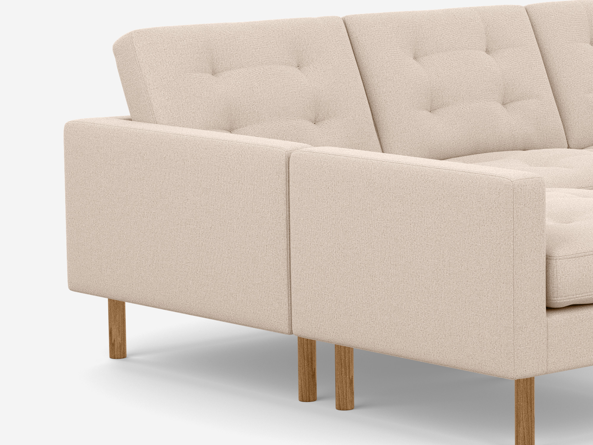 Beige mid century sectional sofa detail view